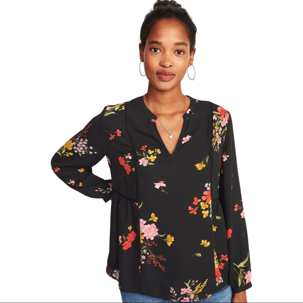 Floral Print Tunic Long Sleeve Blouse for Women